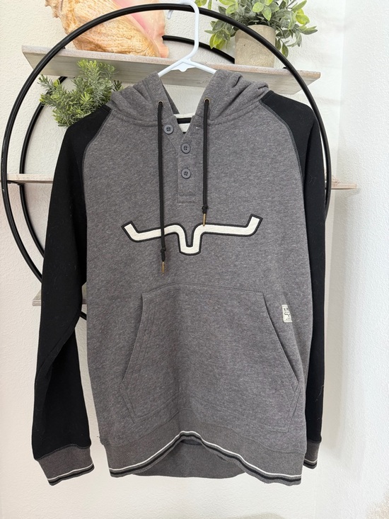 Kimes Ranch Tops - Kimes Ranch Gray and Black Hooded Pullover with Logo